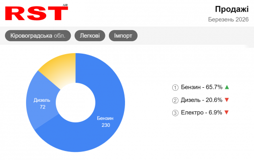 ​Електрокари просіли, бензин вирвався вперед: імпорт авто на Кіровоградщині